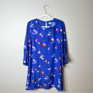 Tyler Boe Blue Floral Tie Sleeve Silk Dress